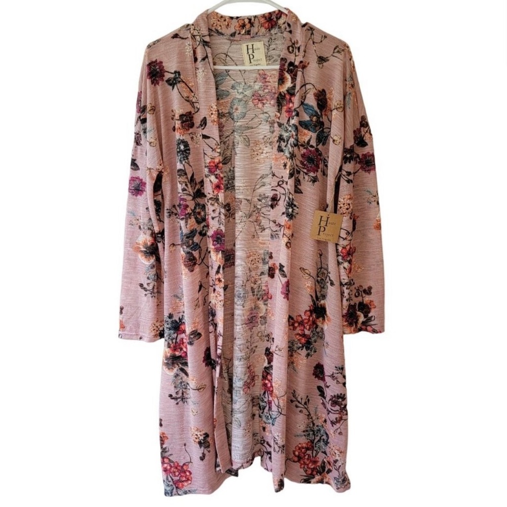 Haute Project Anthropologie Open Floral Duster Cardigan Women XL Pink Barbie New